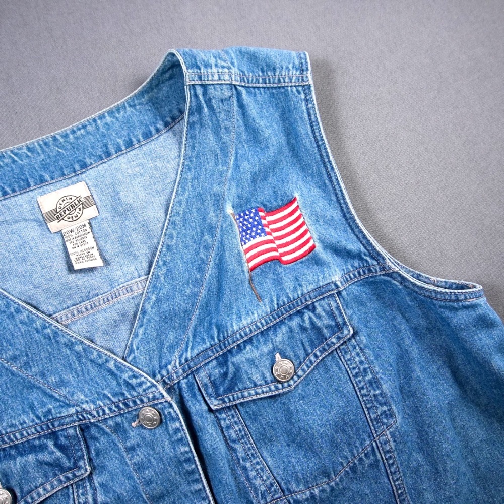 USA American Flag Embroidered Western Retro Biker Vest Women's XXL Pointed Hem
